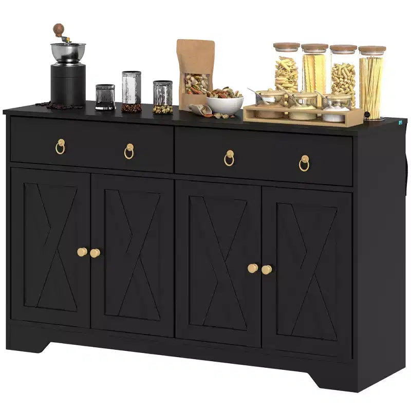 Kitchen Storage Sideboard Farmhouse Buffet Cabinet with Barn Style Doors Drawers Adjustable Shelves