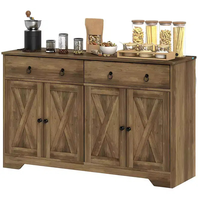 Kitchen Storage Sideboard Farmhouse Buffet Cabinet with Barn Style Doors Drawers Adjustable Shelves