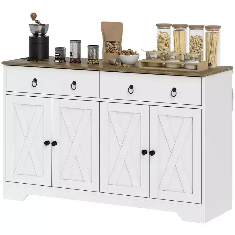 Kitchen Storage Sideboard Farmhouse Buffet Cabinet with Barn Style Doors Drawers Adjustable Shelves