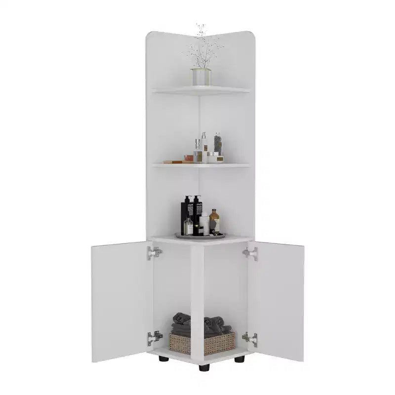 Bathroom Floor Storage Cabinet Tall Bathroom Storage Unit with 2-Door Base Cabinet 3 Tier Open Shelves