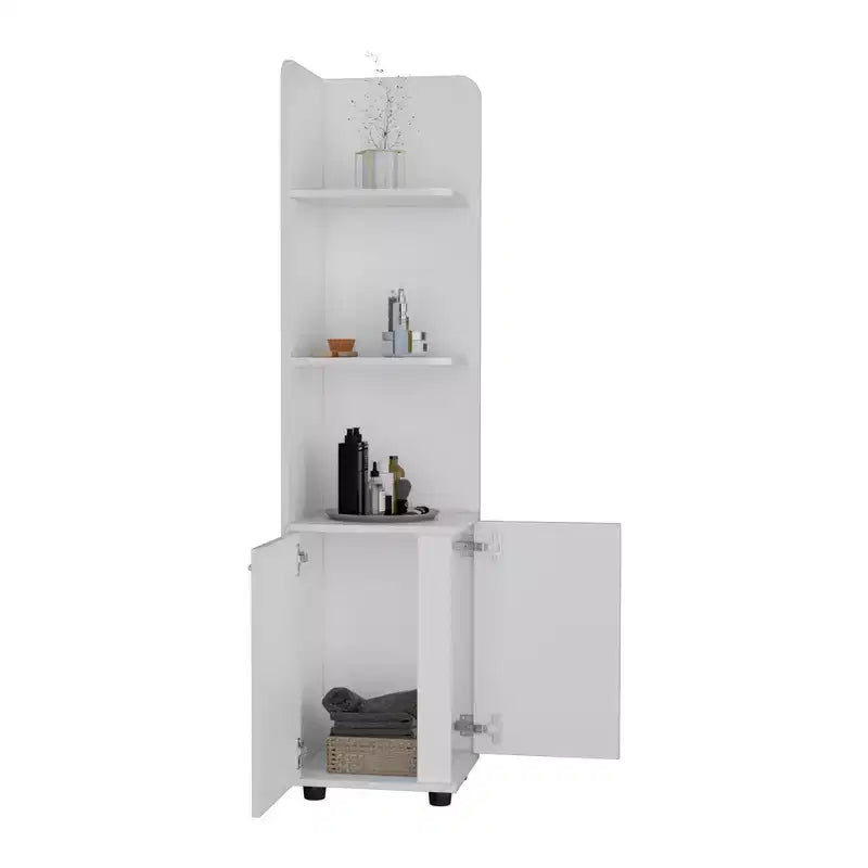 Bathroom Floor Storage Cabinet Tall Bathroom Storage Unit with 2-Door Base Cabinet 3 Tier Open Shelves