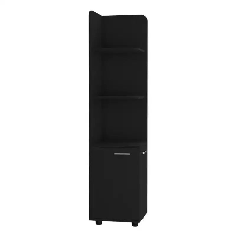 Bathroom Floor Storage Cabinet Tall Bathroom Storage Unit with 2-Door Base Cabinet 3 Tier Open Shelves