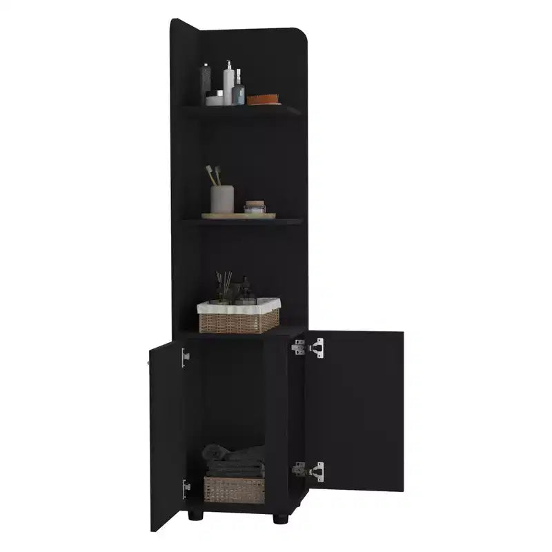 Bathroom Floor Storage Cabinet Tall Bathroom Storage Unit with 2-Door Base Cabinet 3 Tier Open Shelves