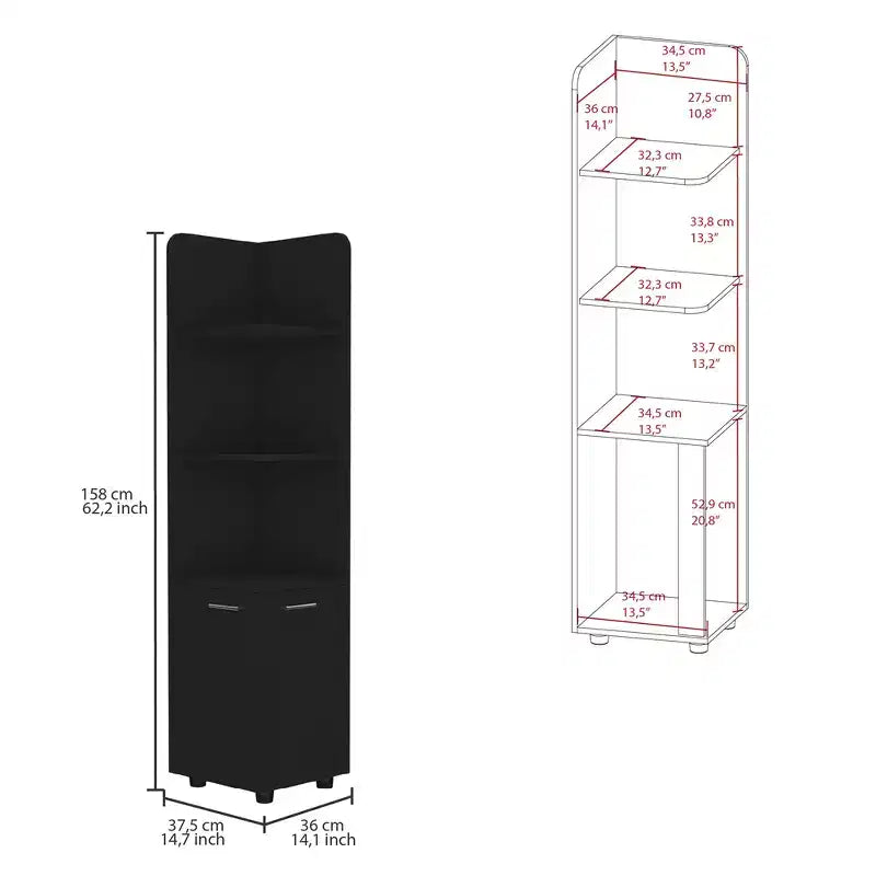 Bathroom Floor Storage Cabinet Tall Bathroom Storage Unit with 2-Door Base Cabinet 3 Tier Open Shelves