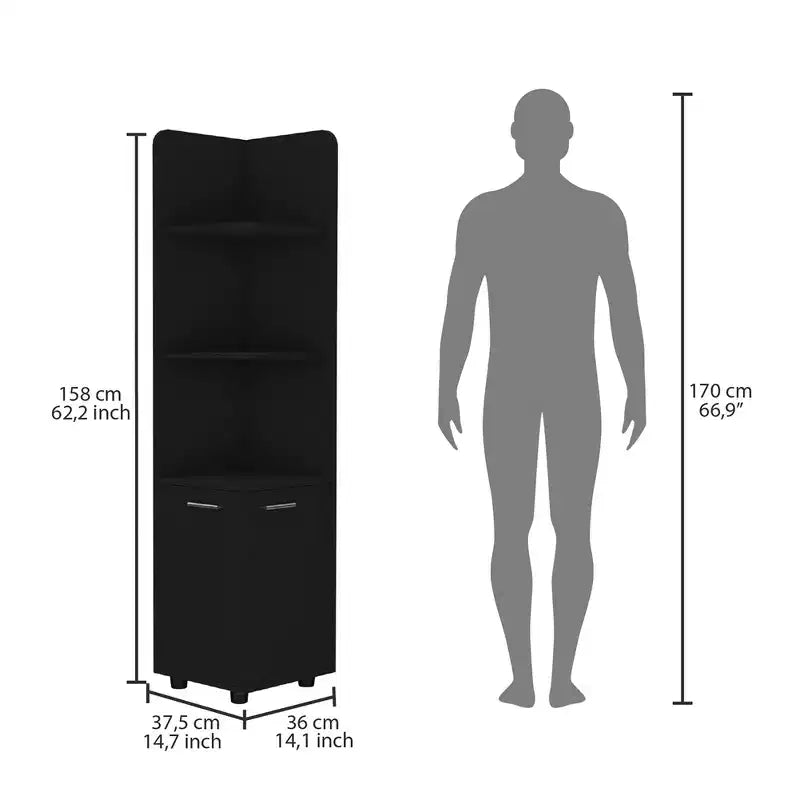 Bathroom Floor Storage Cabinet Tall Bathroom Storage Unit with 2-Door Base Cabinet 3 Tier Open Shelves