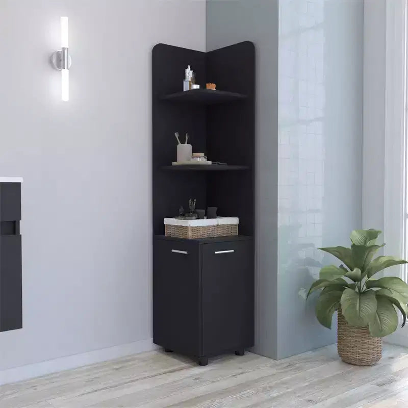Bathroom Floor Storage Cabinet Tall Bathroom Storage Unit with 2-Door Base Cabinet 3 Tier Open Shelves