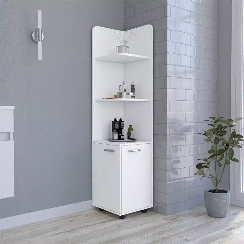 Bathroom Floor Storage Cabinet Tall Bathroom Storage Unit with 2-Door Base Cabinet 3 Tier Open Shelves