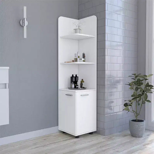 Bathroom Floor Storage Cabinet Tall Bathroom Storage Unit with 2-Door Base Cabinet 3 Tier Open Shelves