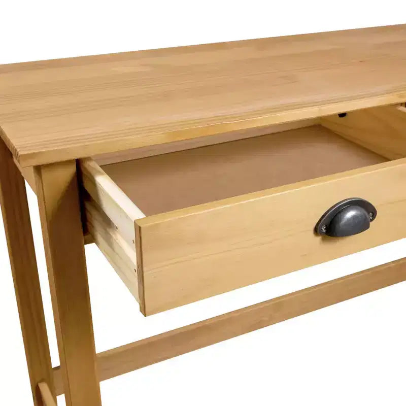 Console Table Honey Brown Solid Pine Wood Compact Drawers