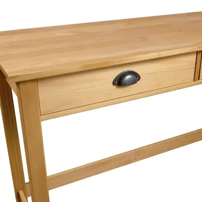 Console Table Honey Brown Solid Pine Wood Compact Drawers