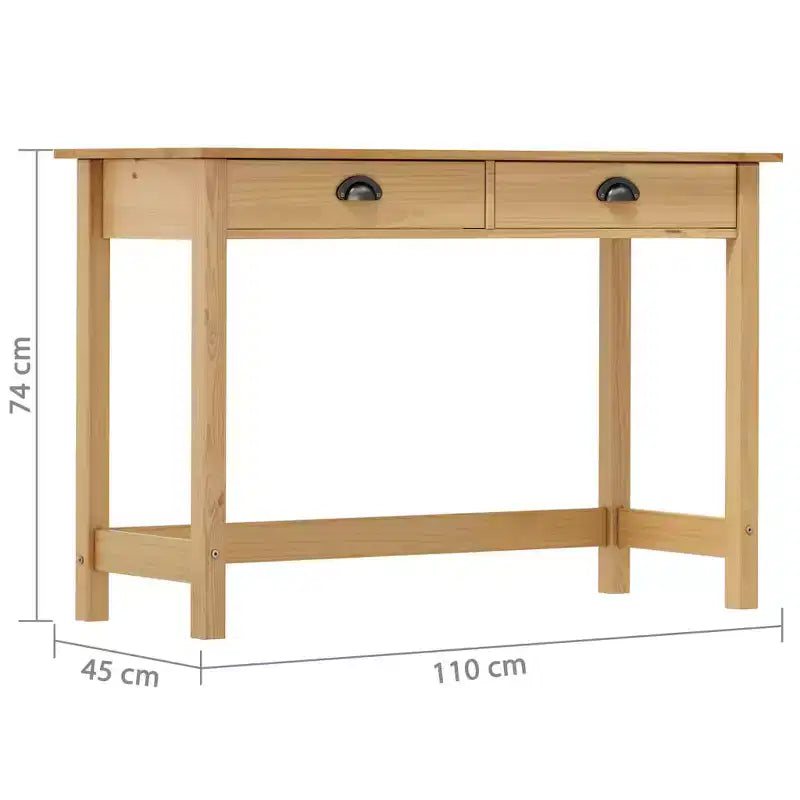 Console Table Honey Brown Solid Pine Wood Compact Drawers