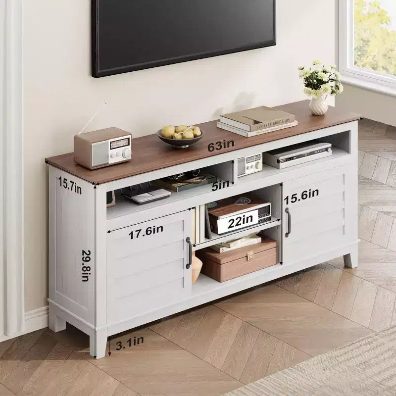 TV Stand Entertainment Center with Adjustable Shelves Farmhouse TV Stand with Cabinet Doors for Living Room Bedroom