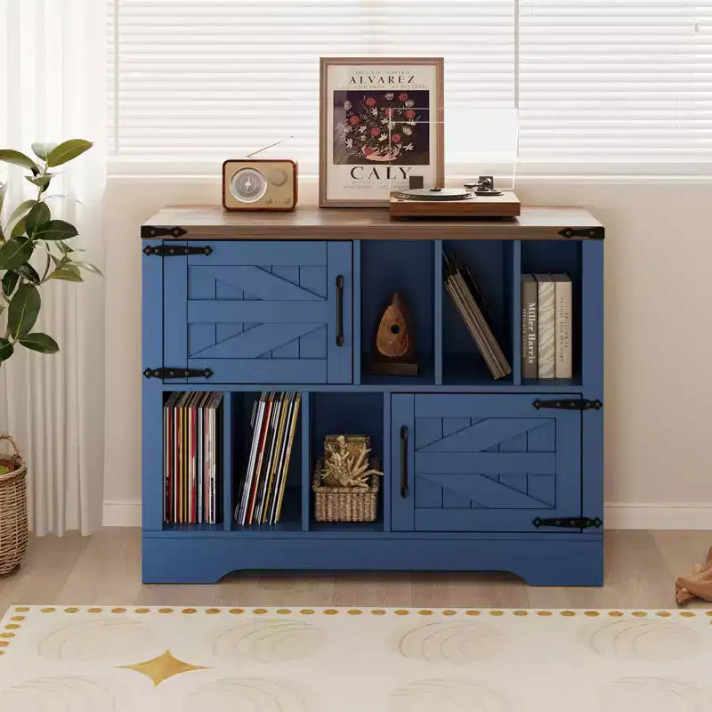 CuisinSmart 39'' Record Player Stand with Vinyl Storage Vinyl Record Storage Cabinet with 2 Barn Doors Up To 450 Albums for Living&Music Room