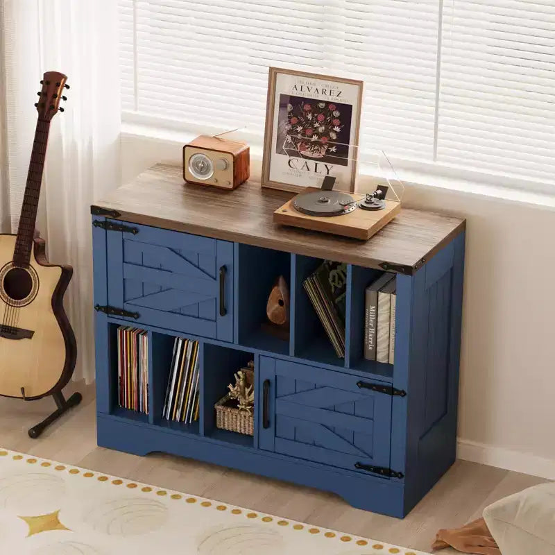 CuisinSmart 39'' Record Player Stand with Vinyl Storage Vinyl Record Storage Cabinet with 2 Barn Doors Up To 450 Albums for Living&Music Room