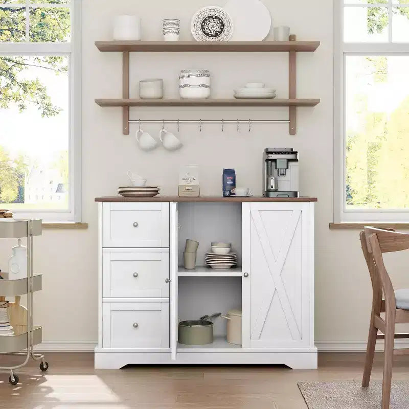Buffet Cabinet with Doors Drawers Farmhouse Coffee Bar Sideboard