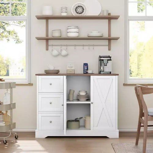 Buffet Cabinet with Doors Drawers Farmhouse Coffee Bar Sideboard