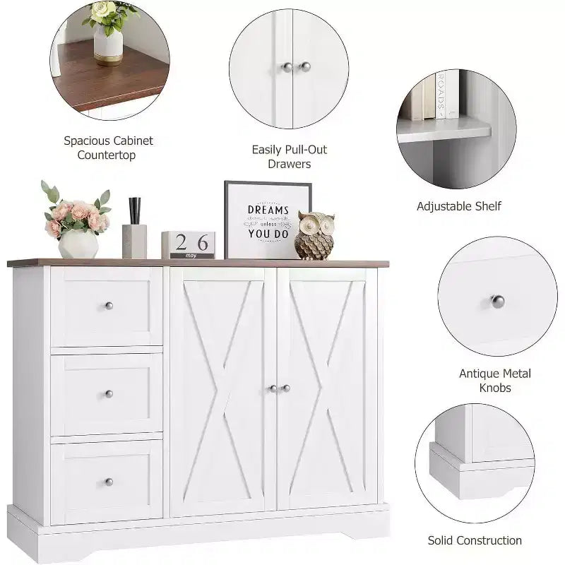 Buffet Cabinet with Doors Drawers Farmhouse Coffee Bar Sideboard
