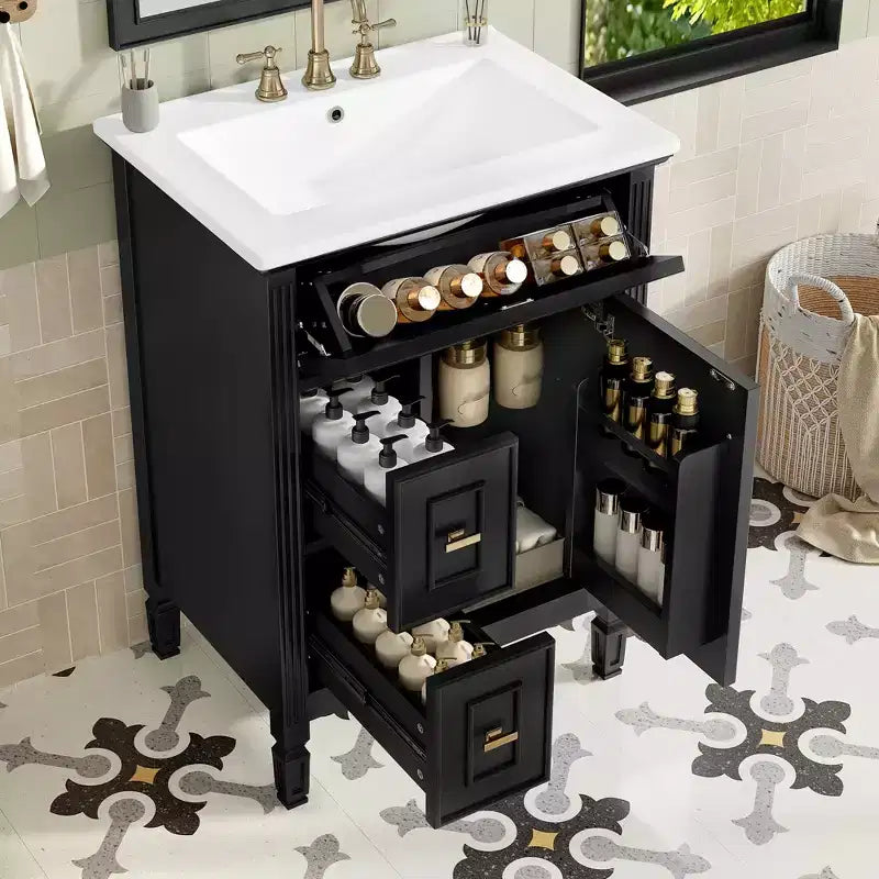 GDFStudio Crystal 24 Solid Wood Bathroom Vanity with Sink and Adjustable Shelf