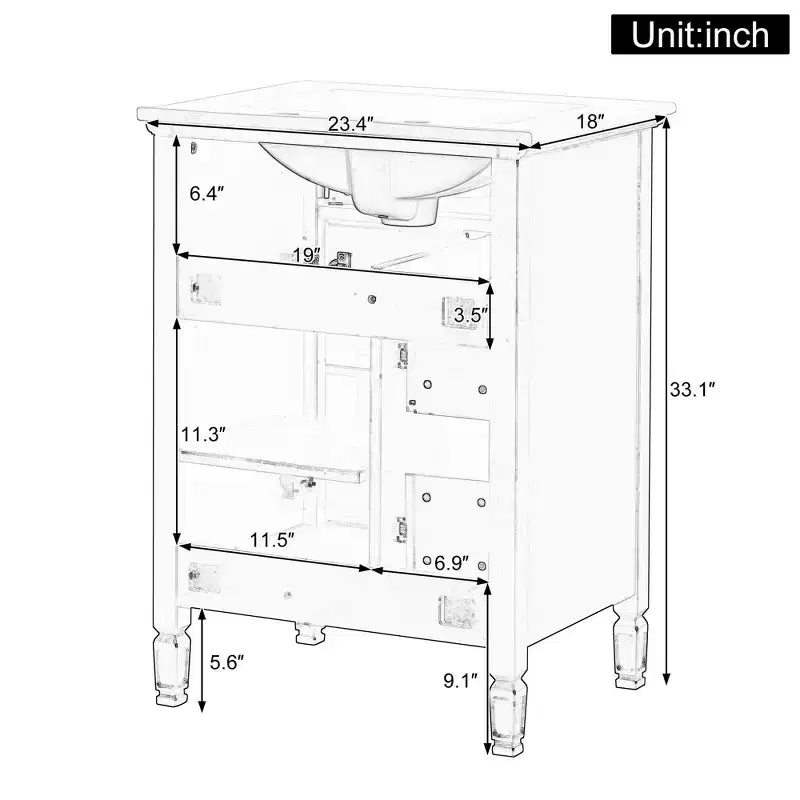 GDFStudio Crystal 24 Solid Wood Bathroom Vanity with Sink and Adjustable Shelf