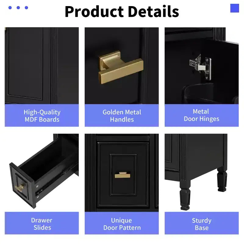 GDFStudio Crystal 24 Solid Wood Bathroom Vanity with Sink and Adjustable Shelf