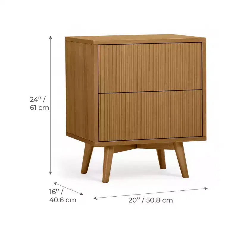 Teamson Home Tremolo Modern Boho 2-Drawer Nightstand with Solid Wood & Contemporary Fluted Fronts