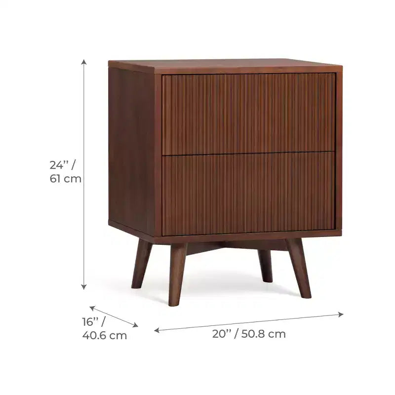 Teamson Home Tremolo Modern Boho 2-Drawer Nightstand with Solid Wood & Contemporary Fluted Fronts