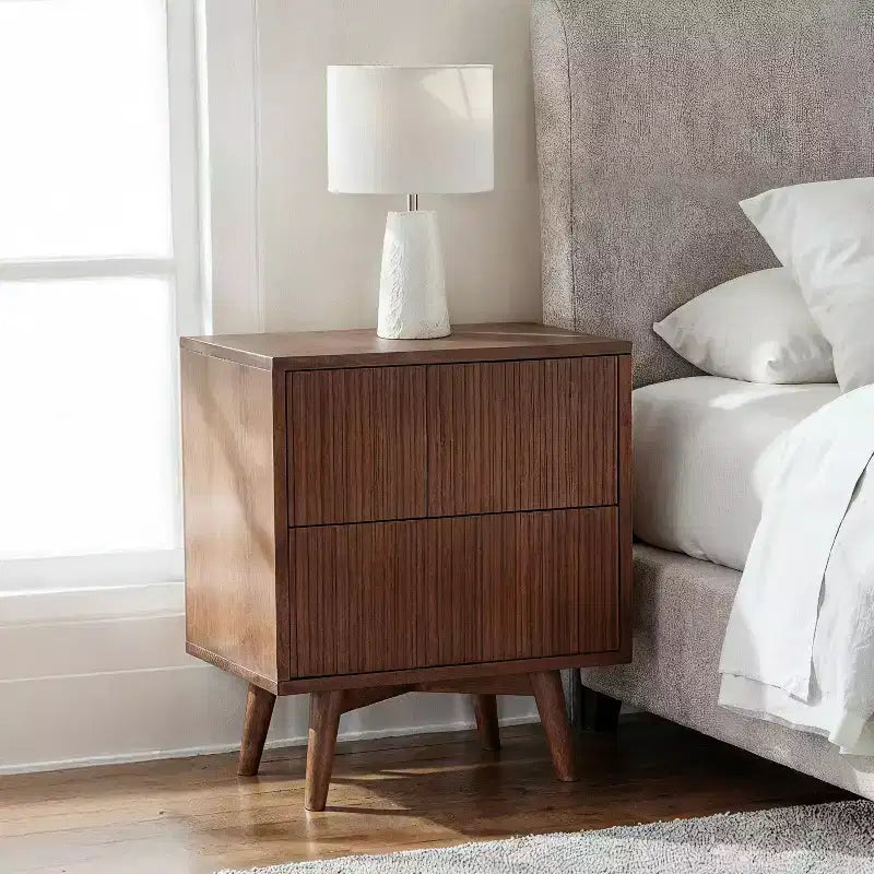 Teamson Home Tremolo Modern Boho 2-Drawer Nightstand with Solid Wood & Contemporary Fluted Fronts