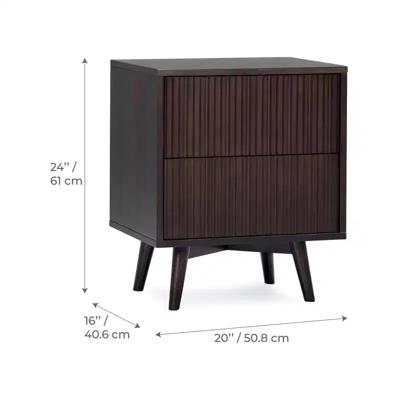 Teamson Home Tremolo Modern Boho 2-Drawer Nightstand with Solid Wood & Contemporary Fluted Fronts