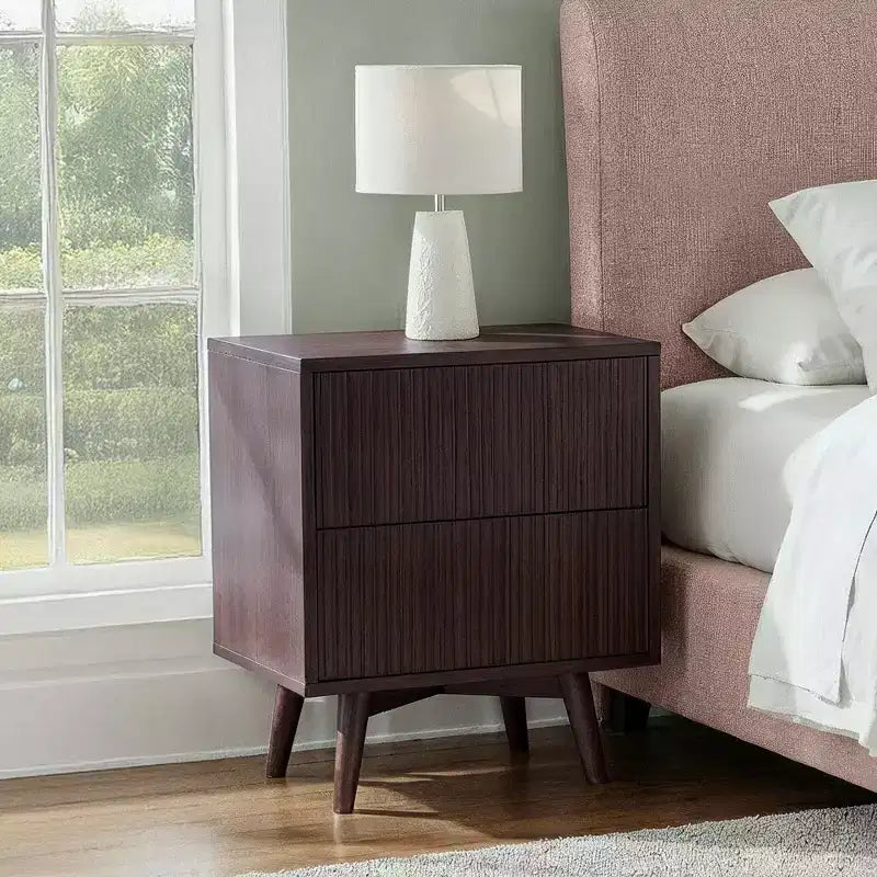 Teamson Home Tremolo Modern Boho 2-Drawer Nightstand with Solid Wood & Contemporary Fluted Fronts