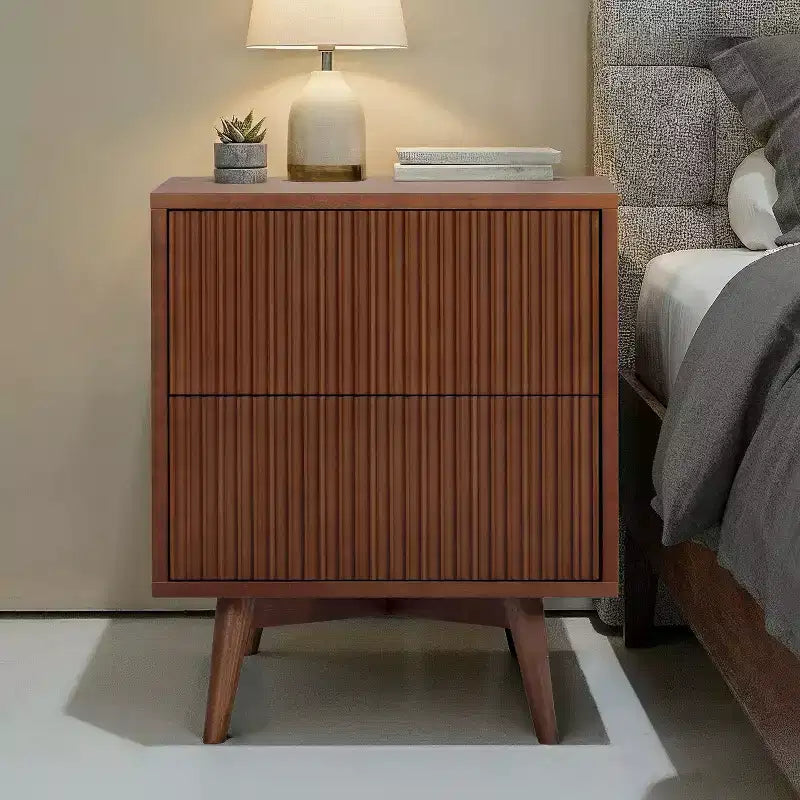 Teamson Home Tremolo Modern Boho 2-Drawer Nightstand with Solid Wood & Contemporary Fluted Fronts