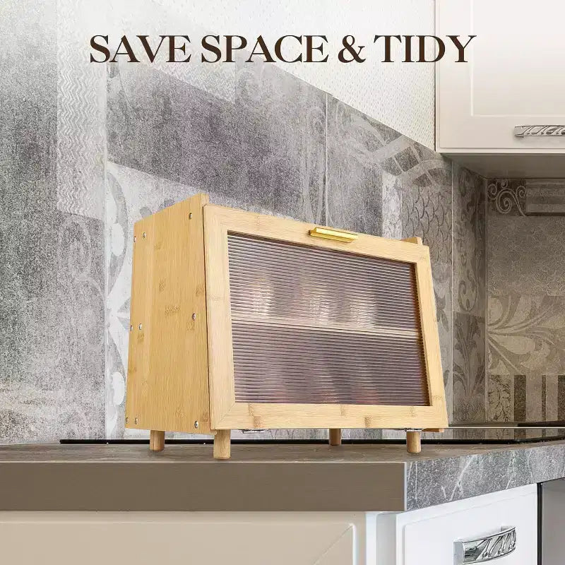 2-Layer Bamboo Bread Box with Acrylic Door Bread Storage Container for Kitchen Countertop Organizing Baguettes Pastries & Baked Goods