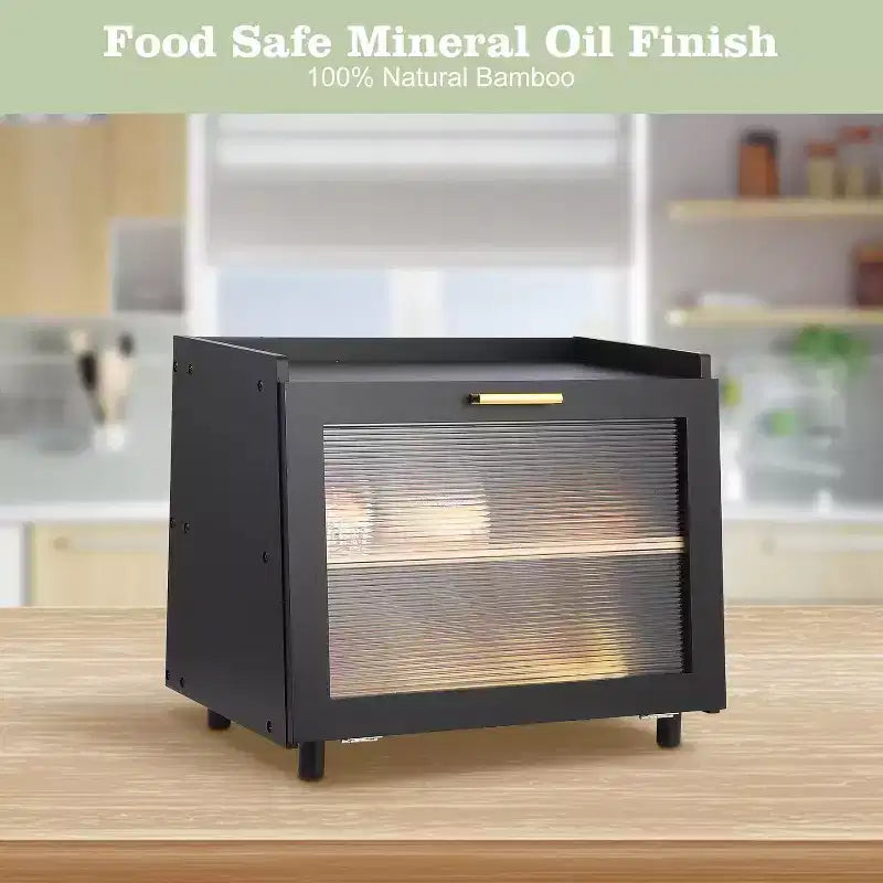 2-Layer Bamboo Bread Box with Acrylic Door Bread Storage Container for Kitchen Countertop Organizing Baguettes Pastries & Baked Goods