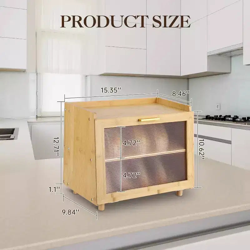 2-Layer Bamboo Bread Box with Acrylic Door Bread Storage Container for Kitchen Countertop Organizing Baguettes Pastries & Baked Goods