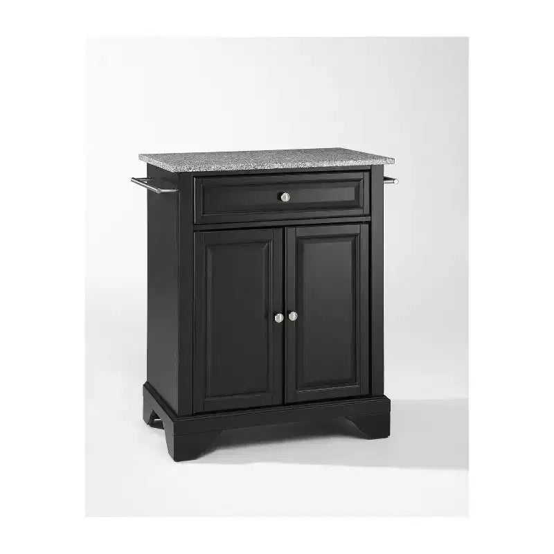 HomeStock Lafayette Granite Top Small Portable Rolling Kitchen Island Storage Cart Microwave Stand Black