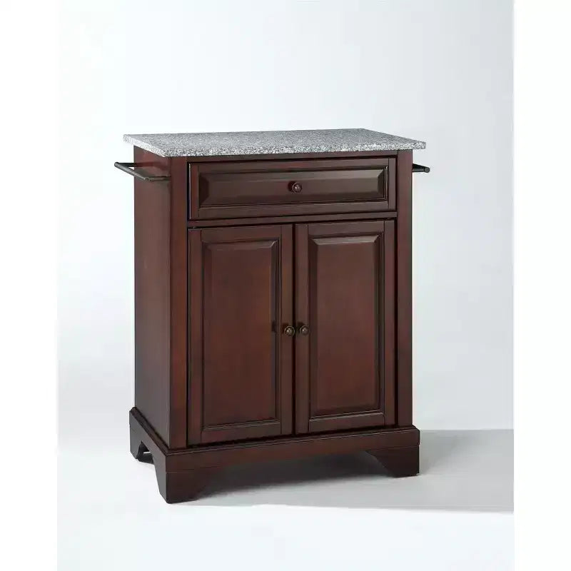 HomeStock Lafayette Granite Top Small Portable Rolling Kitchen Island Storage Cart Microwave Stand Black