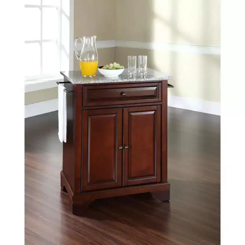 HomeStock Lafayette Granite Top Small Portable Rolling Kitchen Island Storage Cart Microwave Stand Black