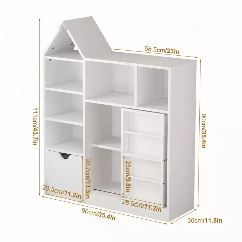 Kids Bookshelf with Movable Drawer 7 Storage Cubbies Bookcase Kids Storage Organizer Cabinet for Playroom Nursery Classroom