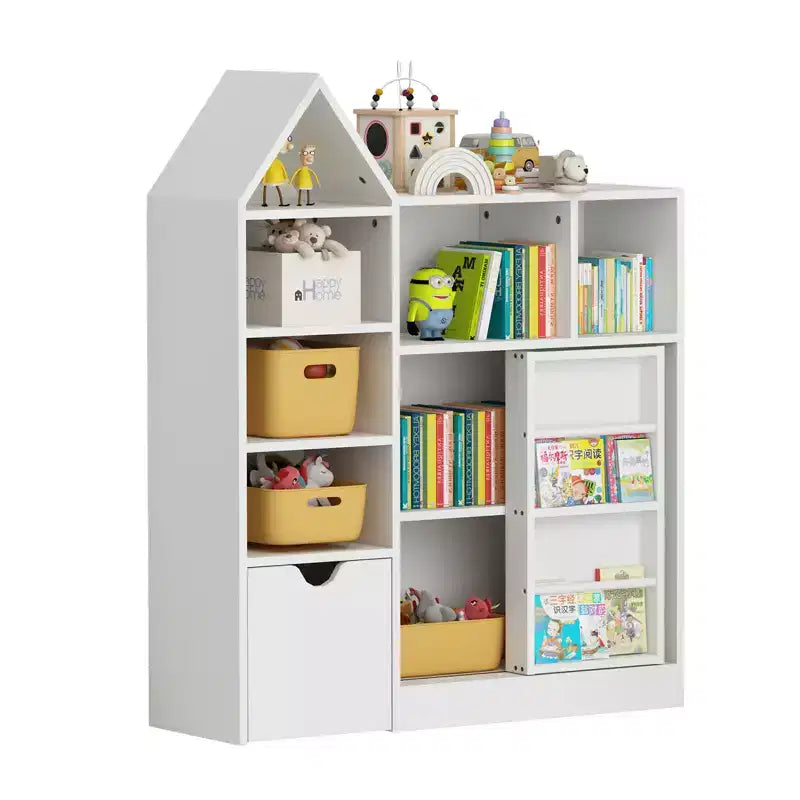 Kids Bookshelf with Movable Drawer 7 Storage Cubbies Bookcase Kids Storage Organizer Cabinet for Playroom Nursery Classroom