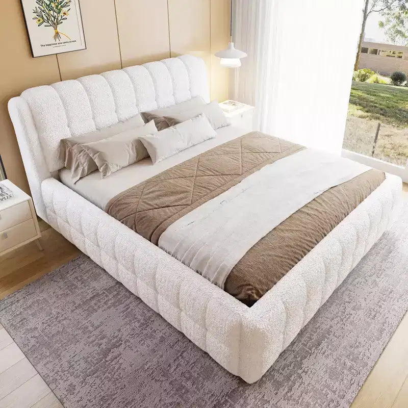 GDFStudio Morrison California King Size Upholstered Platform Bed with Headboard and Berber Fleece Frame