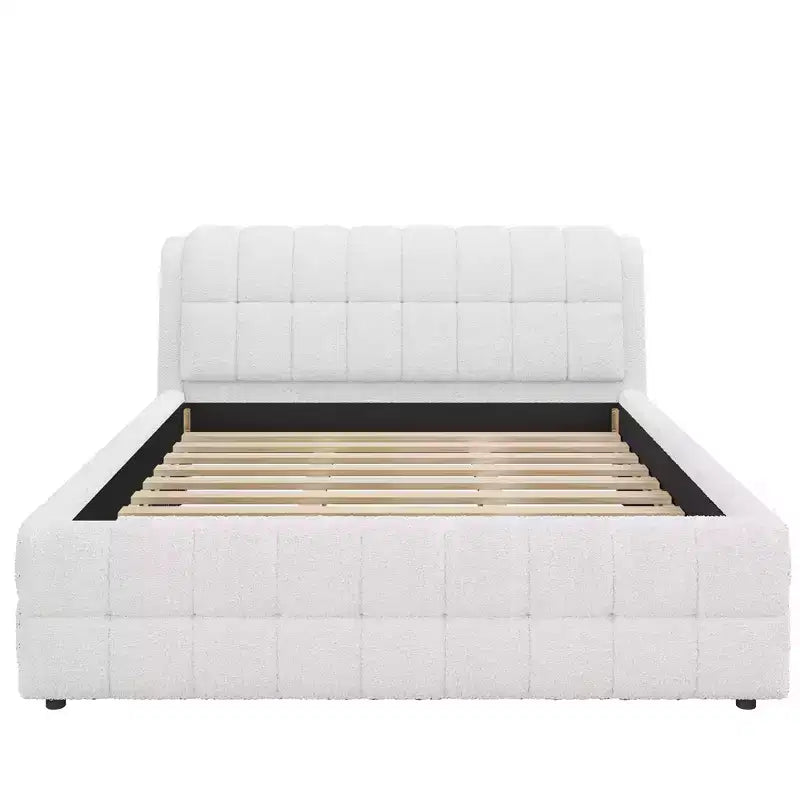 GDFStudio Morrison California King Size Upholstered Platform Bed with Headboard and Berber Fleece Frame