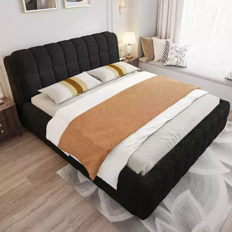 GDFStudio Morrison California King Size Upholstered Platform Bed with Headboard and Berber Fleece Frame