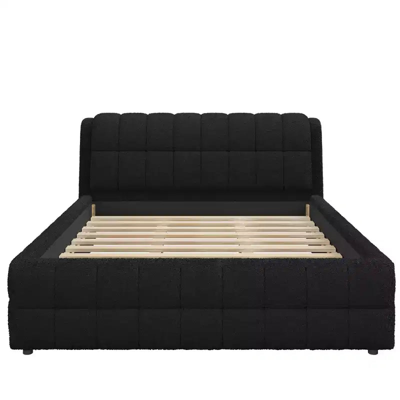 GDFStudio Morrison California King Size Upholstered Platform Bed with Headboard and Berber Fleece Frame