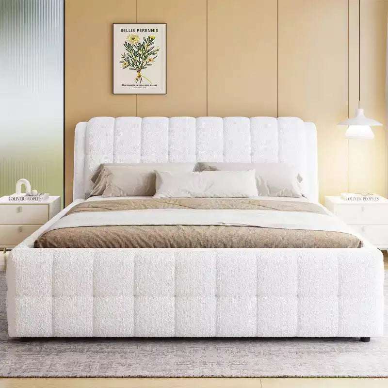 GDFStudio Morrison California King Size Upholstered Platform Bed with Headboard and Berber Fleece Frame