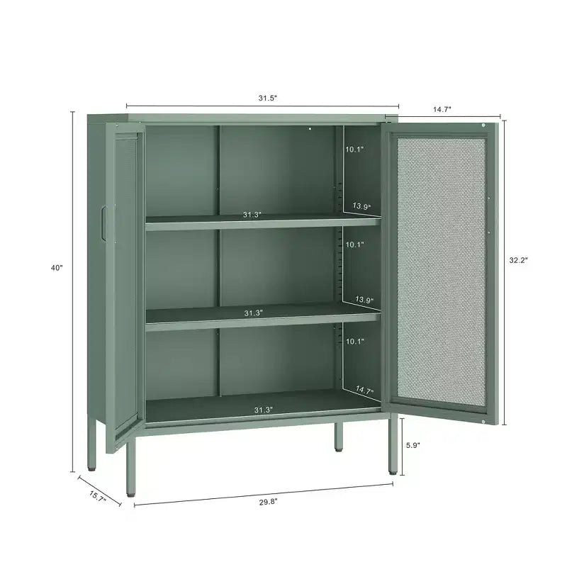 GDFStudio Rosalla Modern Metal Accent Cabinet with Mesh Doors and Adjustable Shelves
