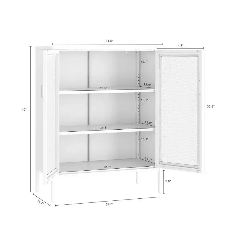 GDFStudio Rosalla Modern Metal Accent Cabinet with Mesh Doors and Adjustable Shelves