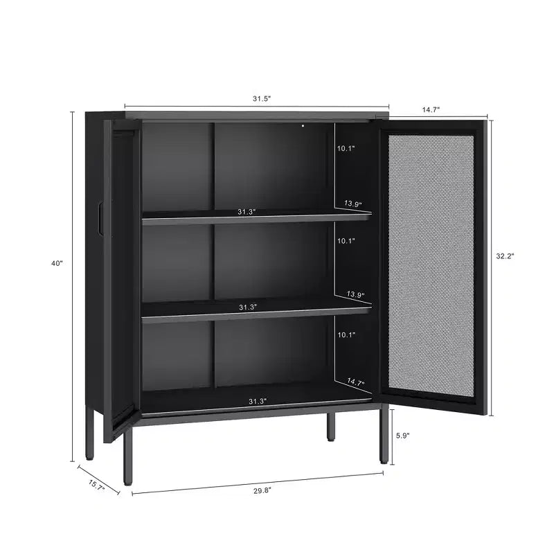GDFStudio Rosalla Modern Metal Accent Cabinet with Mesh Doors and Adjustable Shelves