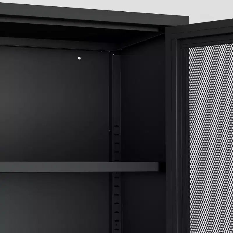 GDFStudio Rosalla Modern Metal Accent Cabinet with Mesh Doors and Adjustable Shelves