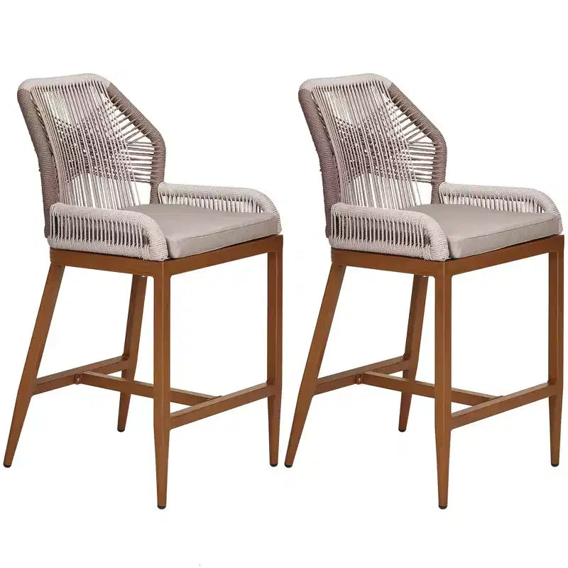 Counter Height Bar Stools Set of 2 Rattan Woven Barstools with Back and Arms