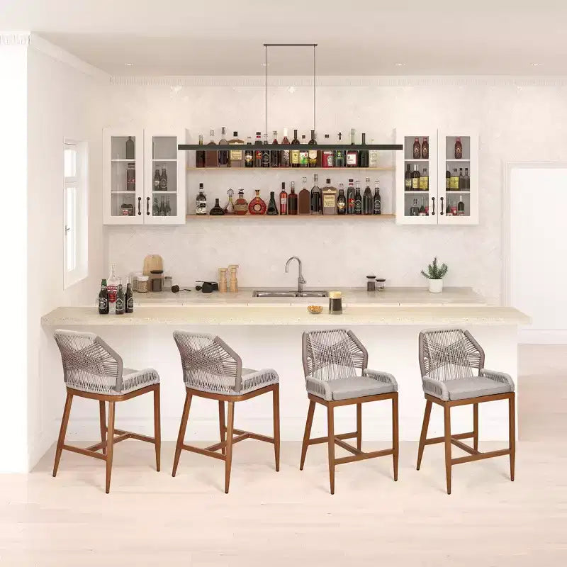 Counter Height Bar Stools Set of 2 Rattan Woven Barstools with Back and Arms