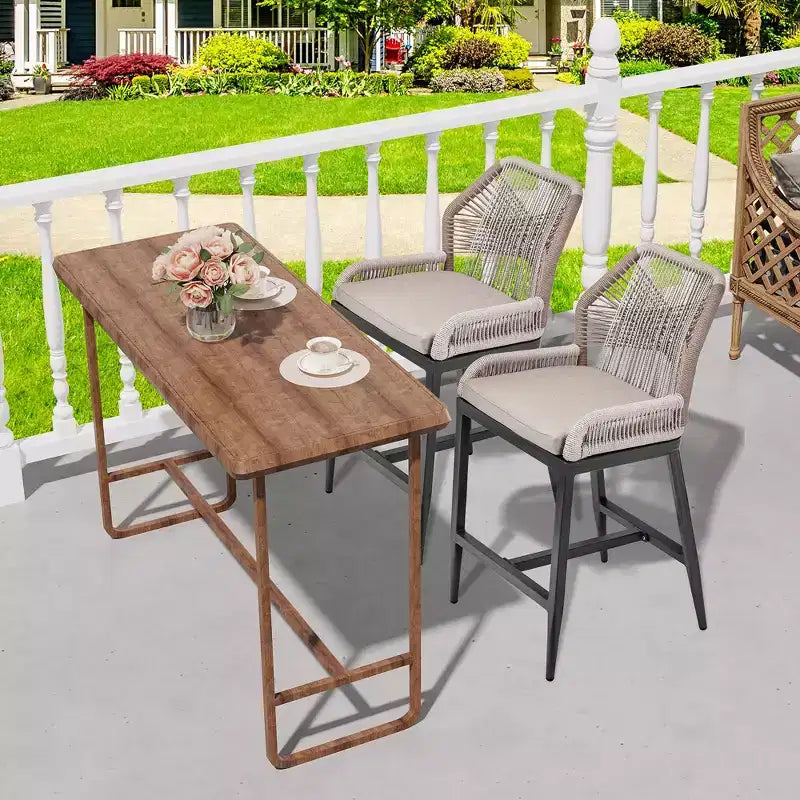 Counter Height Bar Stools Set of 2 Rattan Woven Barstools with Back and Arms